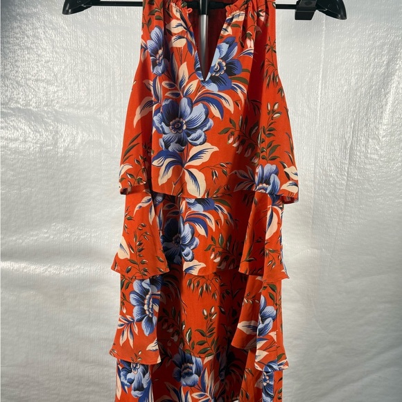 LOFT Orange Blue Halter Midi Sundress - Picture 3 of 6